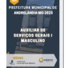 Apostila Auxiliar De Serviços Gerais I Masculino Prefeitura de Andrelândia MG 2023