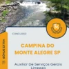Apostila Auxiliar De Serviços Gerais Limpeza Câmara de Campina do Monte Alegre SP 2025