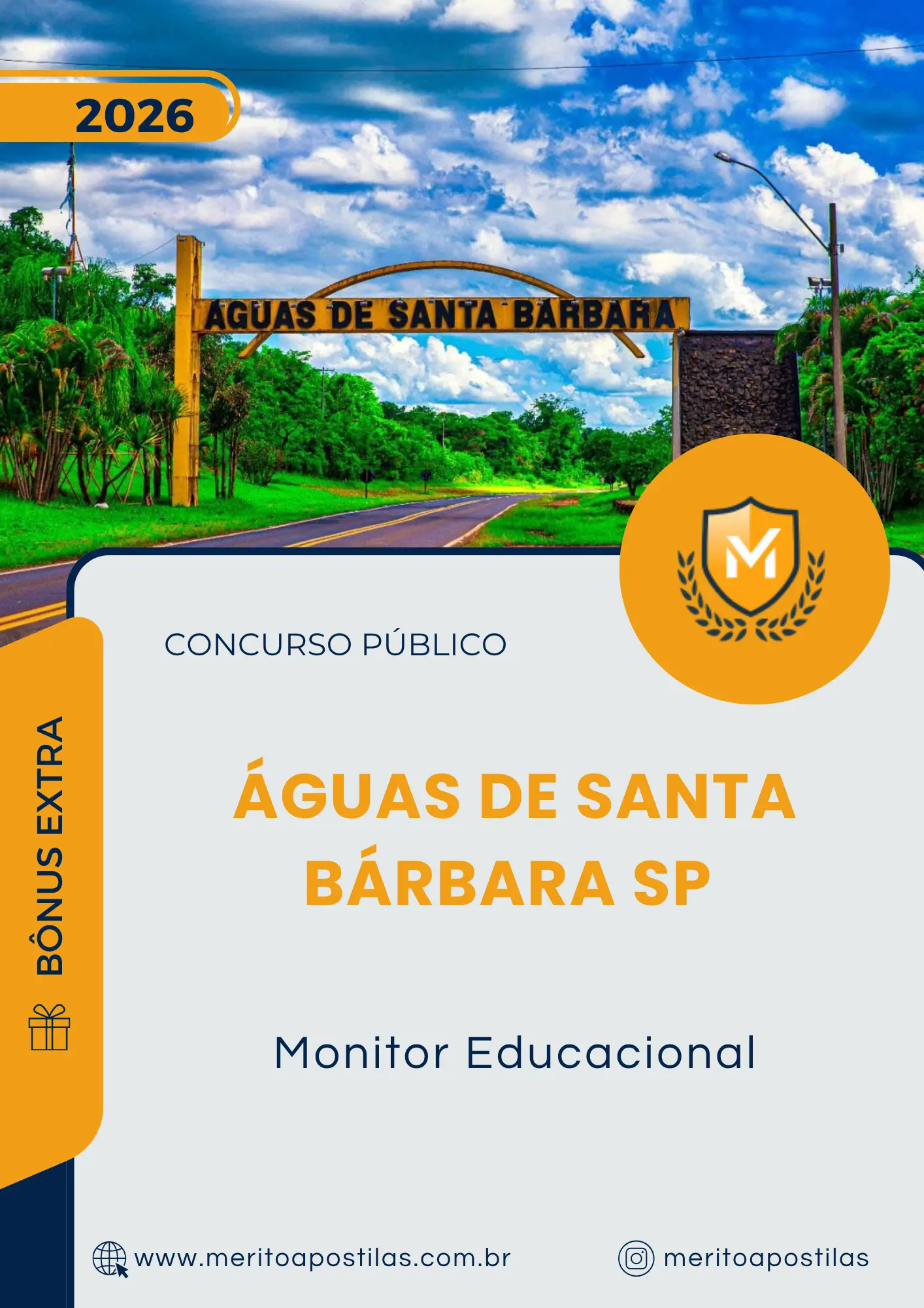 Apostila Monitor Educacional Prefeitura de Águas de Santa Bárbara SP 2026