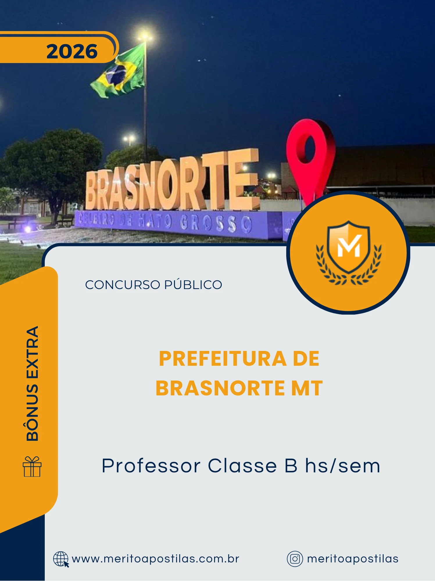 Apostila Professor Classe B hs/sem Prefeitura de Brasnorte MT 2026